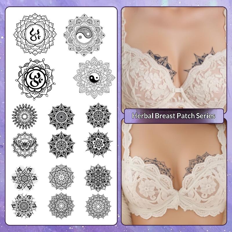 Nipple Cover Pasties - 2/3/6/8 Blatt Datura-Muster Brust-Temporär-Tattoos Kräutersaft Wasserfest