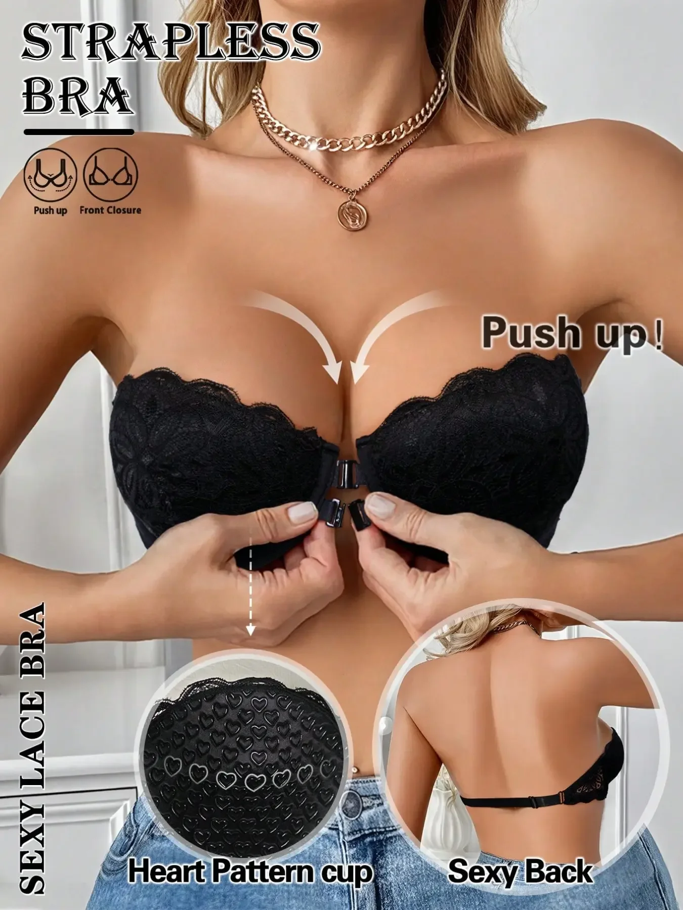 Sexy Push-Up-BH mit Spitzenbes – Strapless Bra Backless Bewertung und Preis